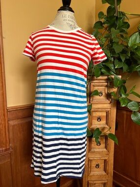 J. Crew Red Blue White Striped T-Shirt Dress Women’s Extra Small XS 4th of July